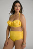 Bikini giallo taglie forti due pezzi con slip vita alta e reggiseno con ferretto e volant con scollo a prendisole - Intimo modellante snellente contenitivo donna